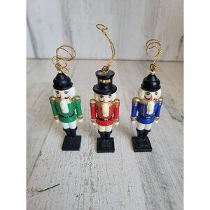 Vintage Nutcracker red green blue ornament Xmas set